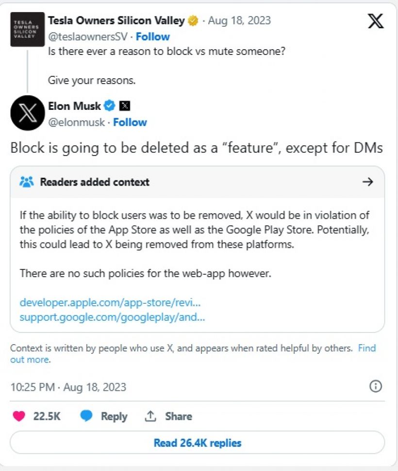 Elon Musk จะยกเลิกฟีเจอร์บล็อกใน X หรือ Twitter 