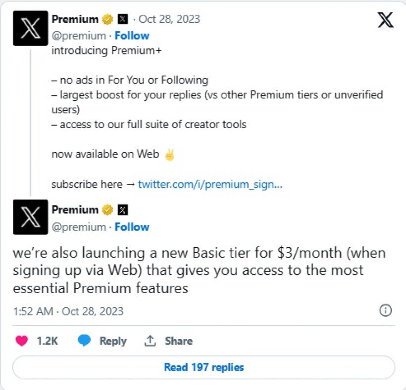 X เปิดตัวบริการรายเดือนแบบ Premium+ ที่ตัดโฆษณา! 