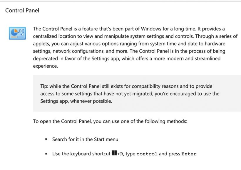 ‘Control Panel’ จะถูกเอาออก ให้ไปใช้แอปฯ Settings ใน Windows แทน